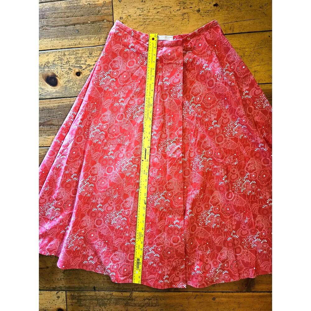Cynthia Derrick Vintage Pink Coral Floral Print Wrap Skirt Cotton Boho Midi